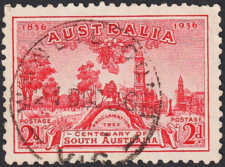 Австралия 1936 год . Дерево провозглашения и место Аделаиды, 1836 год . Каталог 0,50 €  (4)